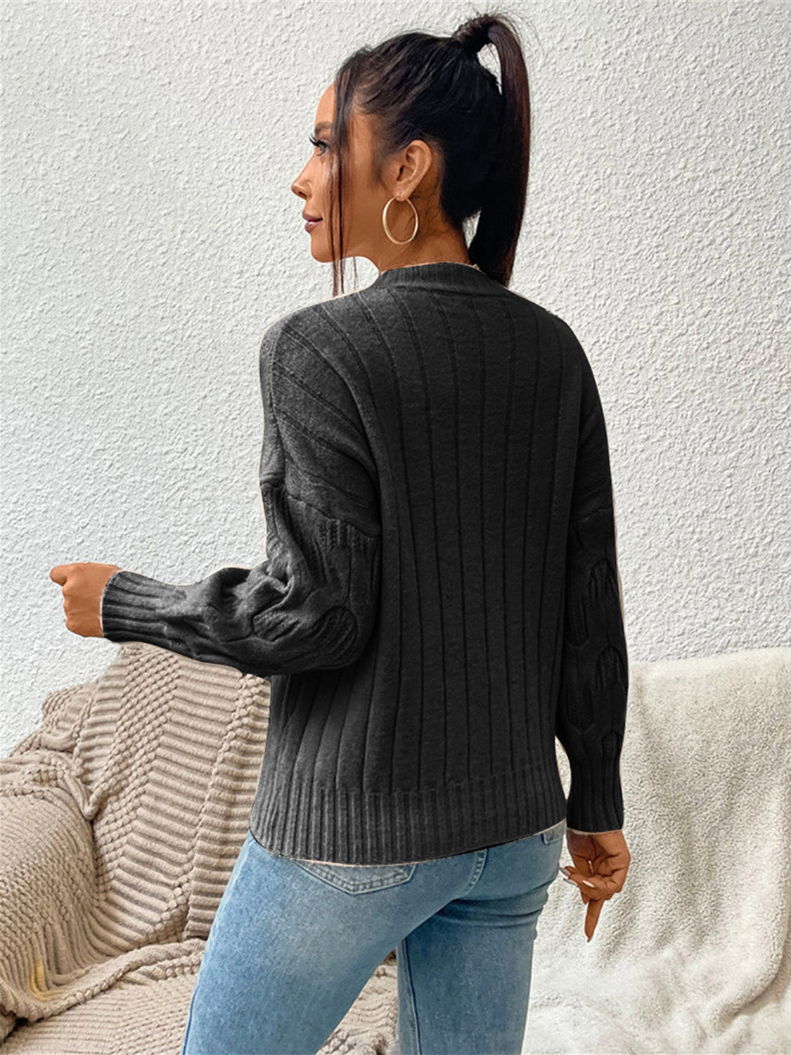 Haley Round Neck Long Sleeve Sweater - Lylah's
