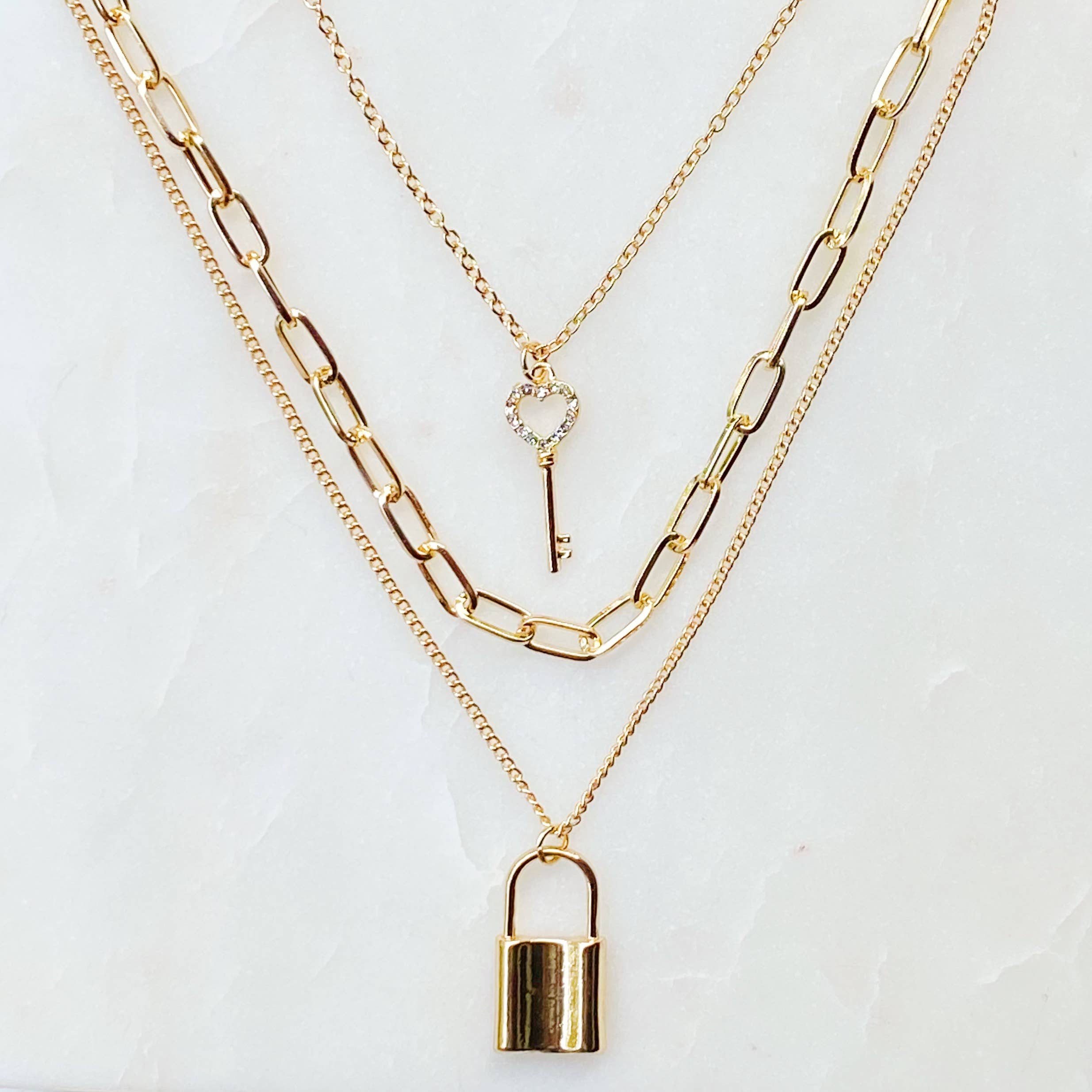 Tiffany Layered Locket and Key Necklace - Lylah's