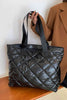 Black Puffy Quilted PU Leather Tote Bag - Lylah's