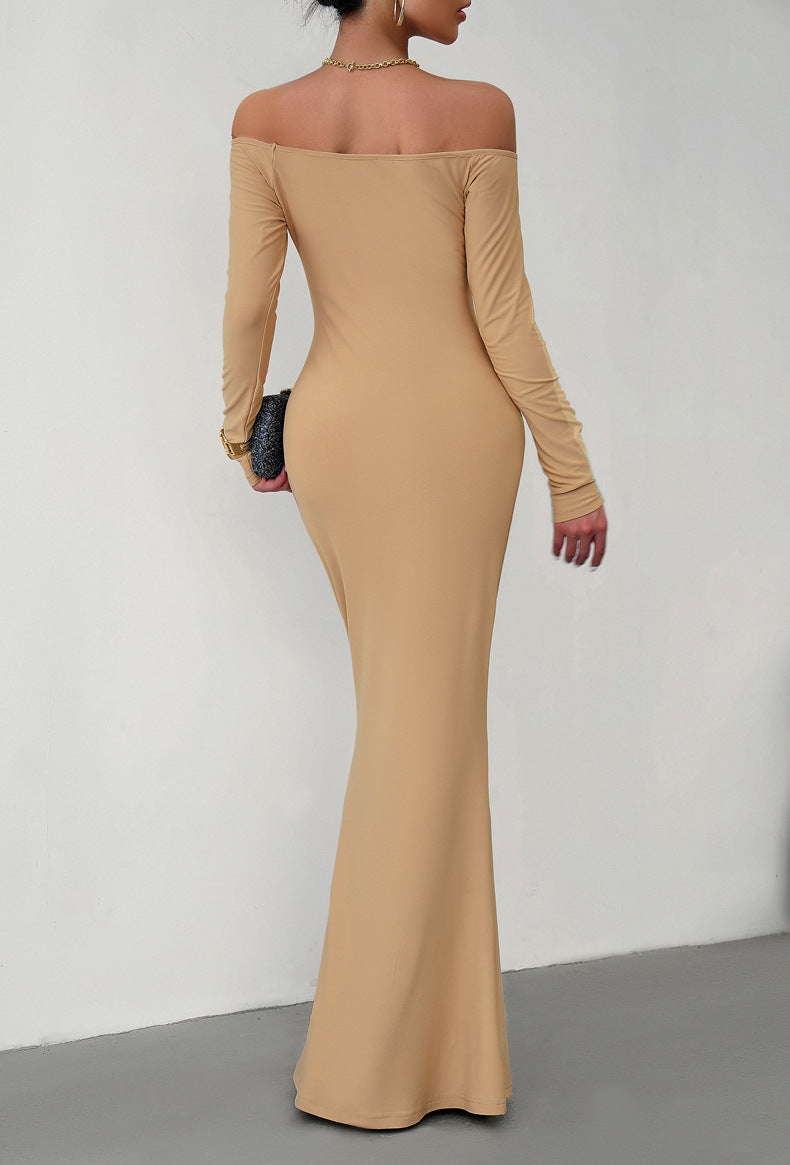 Off-Shoulder Long Sleeve Maxi Dress - Lylah's