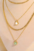 Copper 14K Gold Pleated Round Shape Aventurine Pendant Necklace - Lylah's