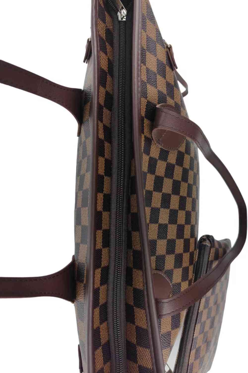 Haley Brown Checkered PVC Two-Piece Bag Set - Lylah's