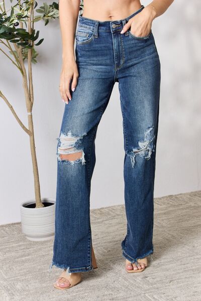 Judy Blue Full Size High Waist 90's Distressed Straight Jeans