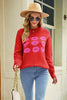 Load image into Gallery viewer, Contrast Lip Pattern Round Neck Slit Sweater