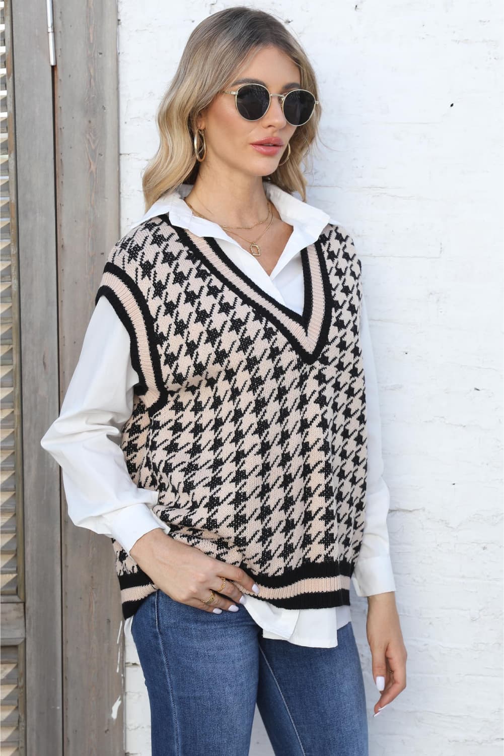 Parisian Vibes Houndstooth Sweater Vest - Lylah's