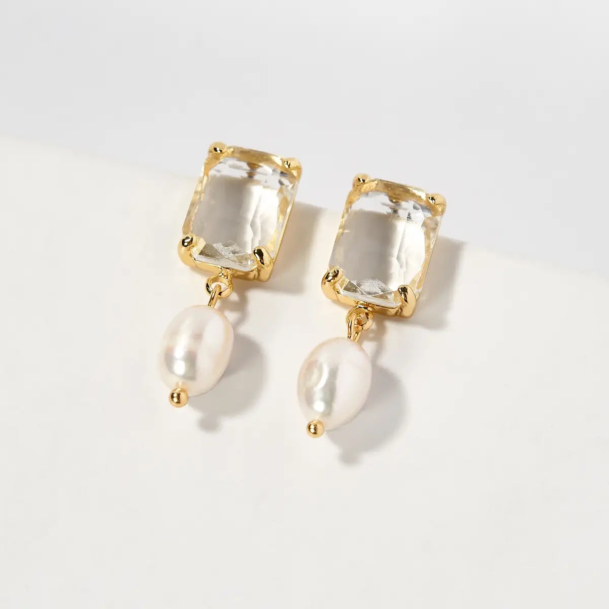 Square Gemstone And Pearl Earrings - Lylah's
