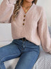Half Button V-Neck Long Sleeve Sweater