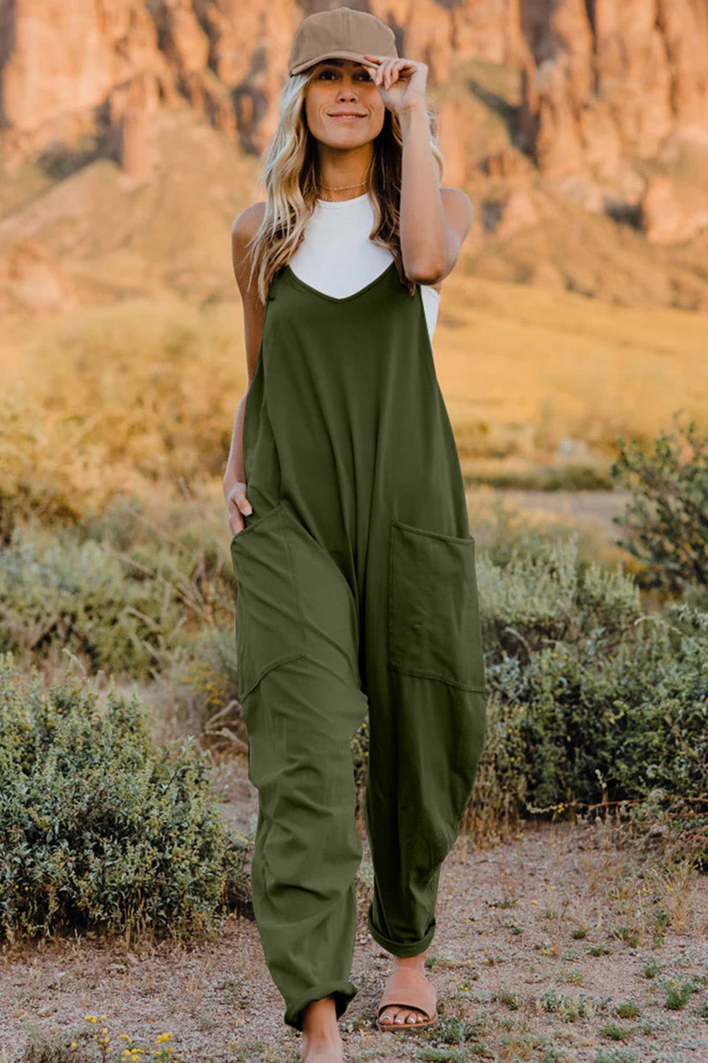 V-Neck Sleeveless Jumpsuit with Pocket - Lylah's