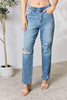 Load image into Gallery viewer, Judy Blue Full Size Distressed Raw Hem Straight Jeans