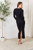 Culture Code Full Size Ribbed Long Sleeve Midi Slit Dress