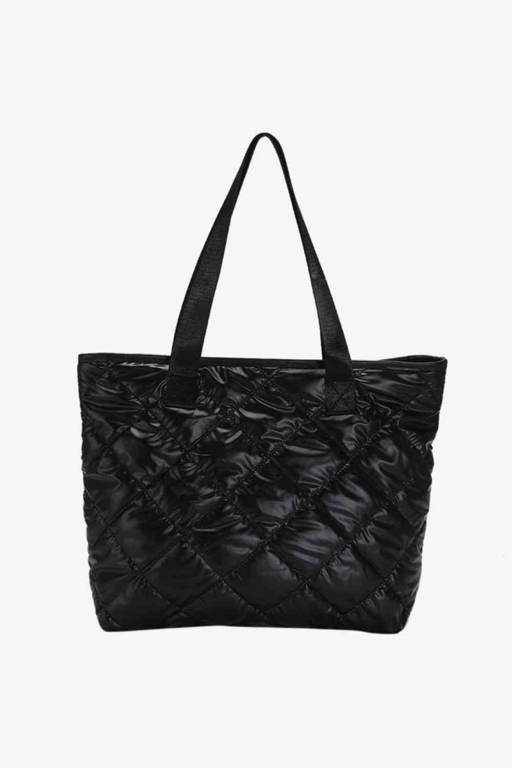 Black Puffy Quilted PU Leather Tote Bag - Lylah's