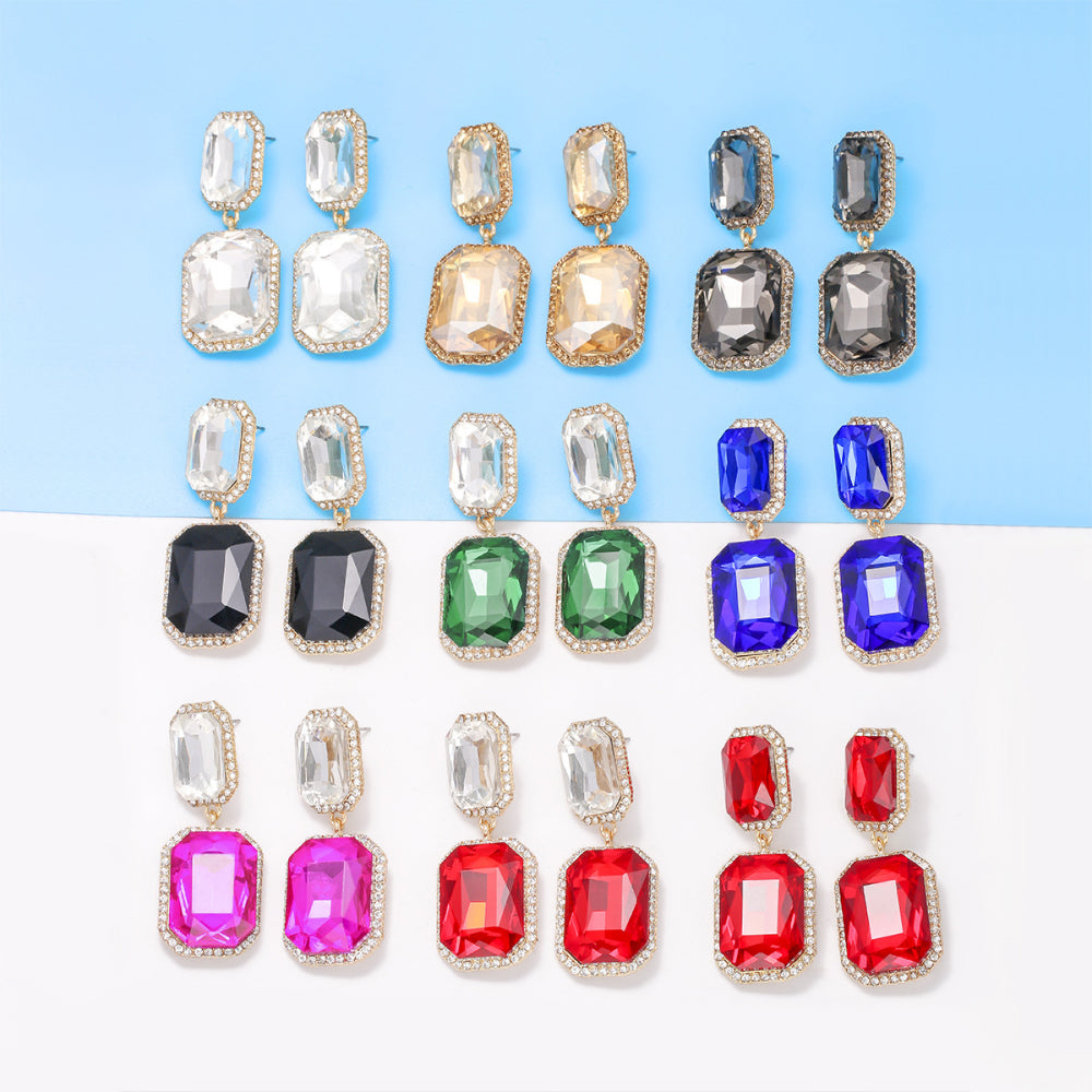 Geometrical Shape Glass Stone Dangle Earrings - Lylah's